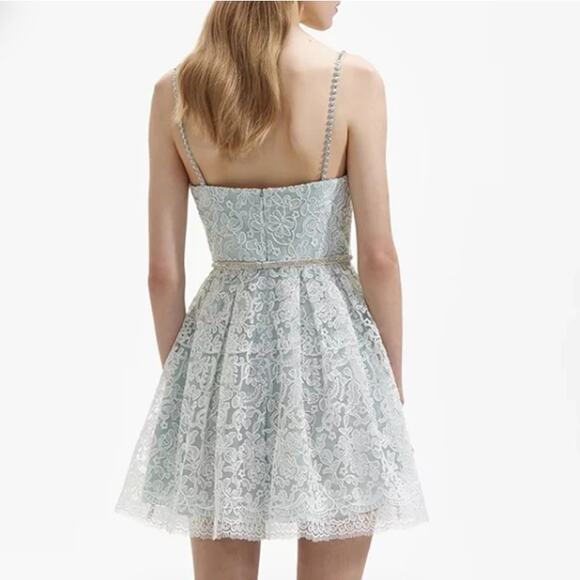 Self-Portrait Green Cord Lace Mini Dress US 8 - Picture 3 of 10